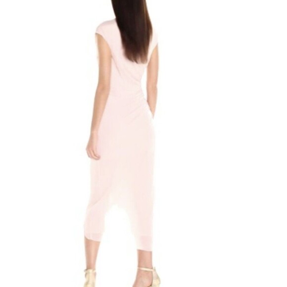 Halston Heritage Draped Jersey Cut Out Criss Cross Side Gathered Pink Dress - Picture 4 of 13